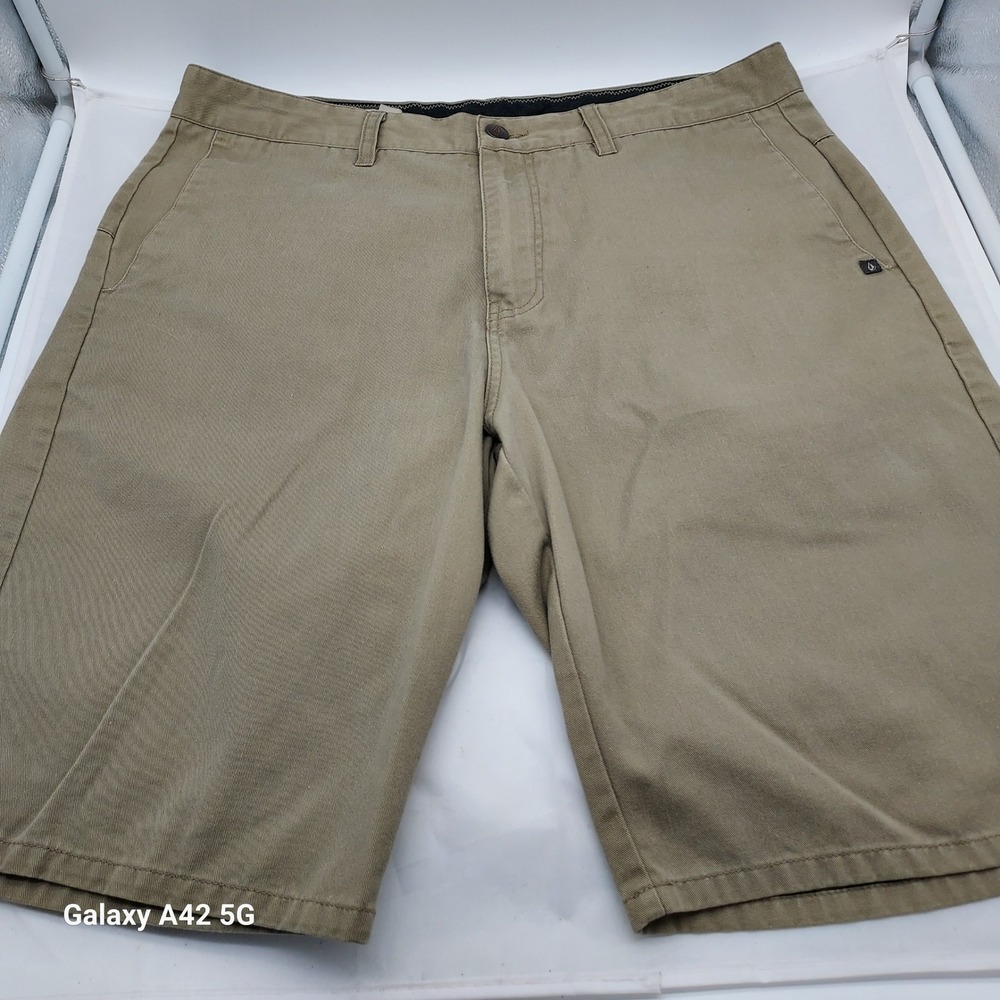 Volcom Mens Size‎ 33 Khaki Casual Solid Cotton Polyester Shorts